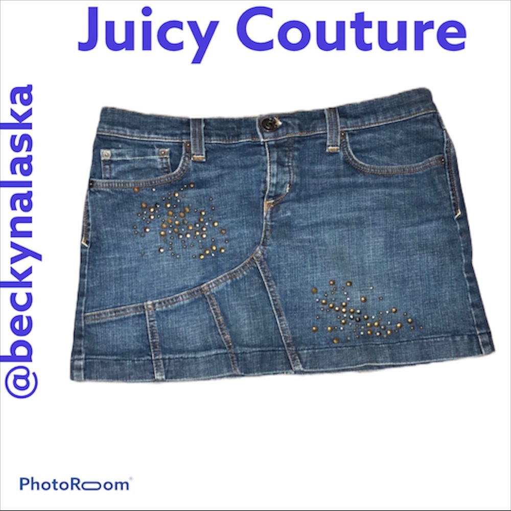 Juicy Couture Jeans denim mini skirt sz 29 bling